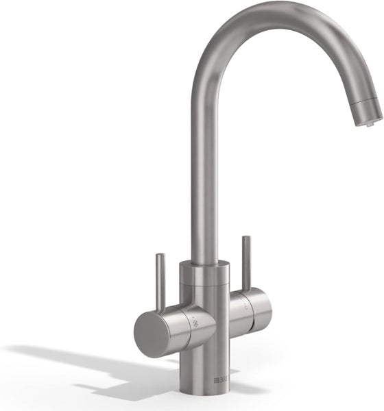 BRITA Küchenarmatur yource pro select (Edelstahl, rund) inkl. 1 x yource CO2-Zylinder und 1 x BRITA P 3000-S Filterkartusche – Küchenarmatur zum Filtern und Sprudeln von Wasser direkt aus der Leitung