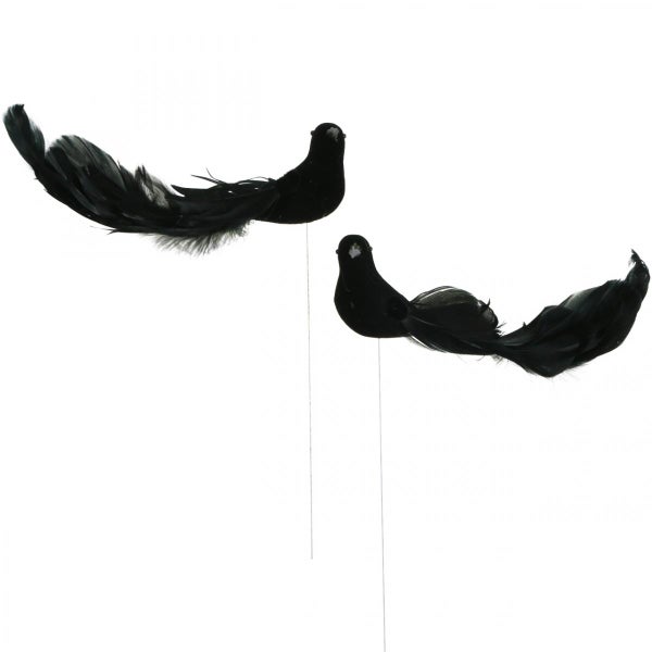 Zwei Dekorationsvögel mit Federn auf Stielen