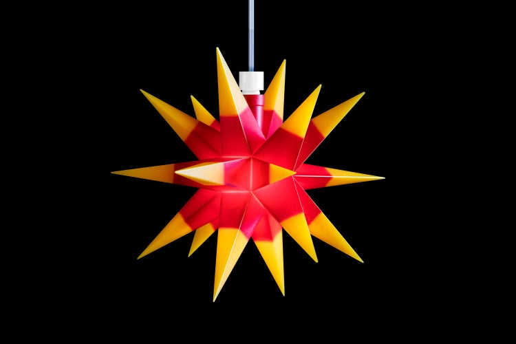 Sterntaler Dekostern | Weihnachtsstern Mini-Stern | Kunststoff | 18-Zacker | 12cm | Innen | LED | Batterie | mit Timer