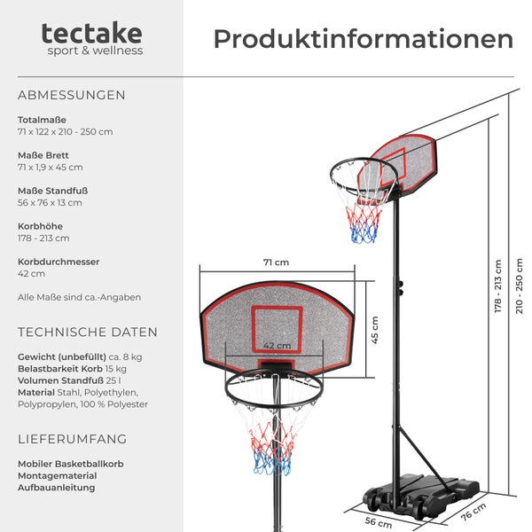 Produktinformationen eines mobilen Basketballkorbs von tectake