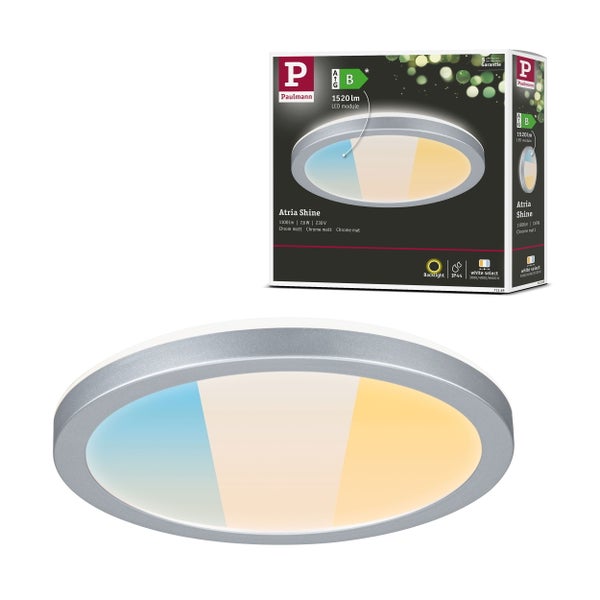 LED Panel Atria Shine IP44 rund 190mm 7,6W 1100lm 3000 - 6500K Chrom matt