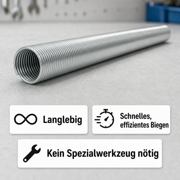 Biegefeder aus Metall für Rohre, langlebig, effizient und einfach in der Anwendung ohne Spezialwerkzeug.
