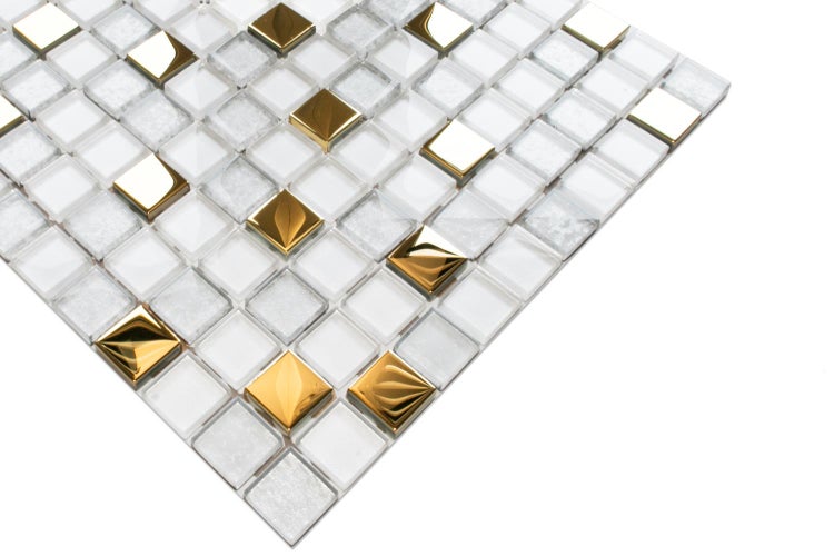 Glasmosaik auf Netz für Bad und Küche 30cm x 30cm  - Frozen Gold