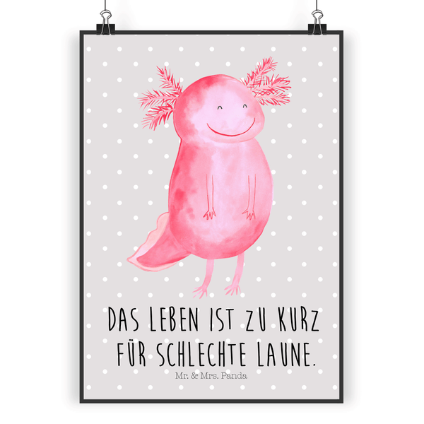 Mr. & Mrs. Panda DIN A5 Poster Axolotl Glücklich - Grau Pastell