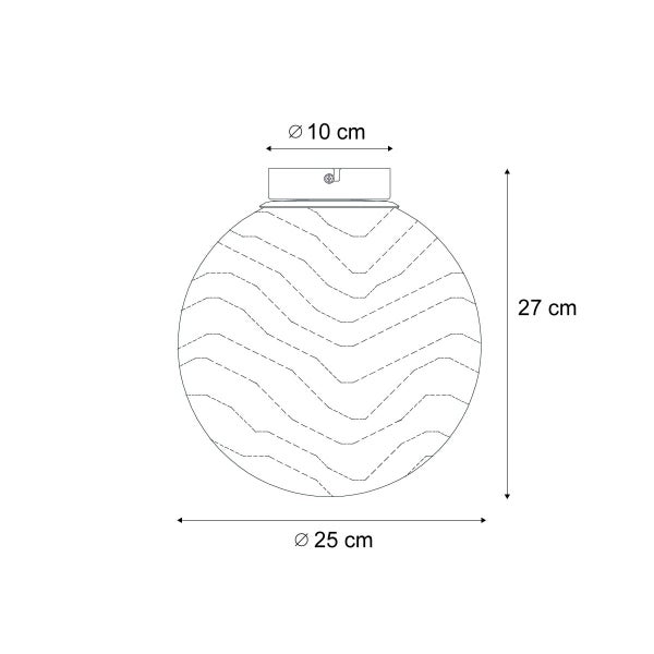 Technische Zeichnung einer Deckenleuchte mit den Maßen 25 cm Durchmesser und 27 cm Höhe.