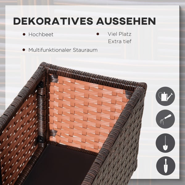 Detailaufnahme von einem Rad mit Bremse an einem Pflanztisch