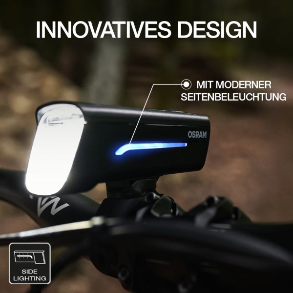 Osram Fahrradfrontleuchte mit moderner Seitenbeleuchtung am Fahrradlenker montiert