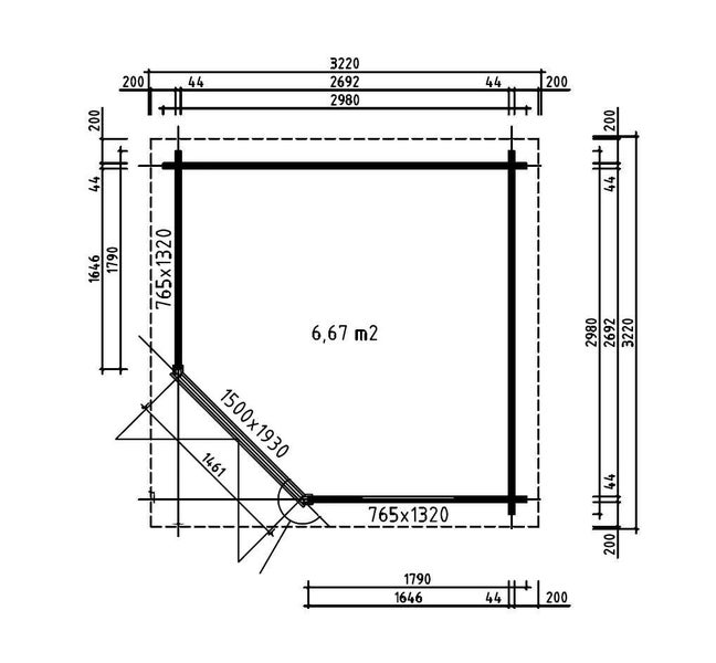 Alpholz 5-Eck Gartenhaus Victor-B 44 Iso Gartenhaus aus Holz in Pinie, Holzhaus mit 44 mm Wandstärke, Blockbohlenhaus mit Montagematerial imprägniert 3x3m