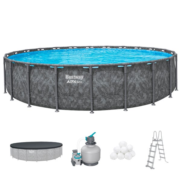 Bestway APX365 Frame Pool Set mit Sandfilteranlage, Poolabdeckung und Poolleiter
