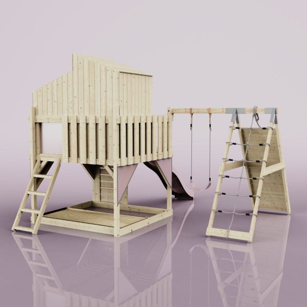 Spielturm aus Holz mit Rutsche, Schaukel und Kletterwand