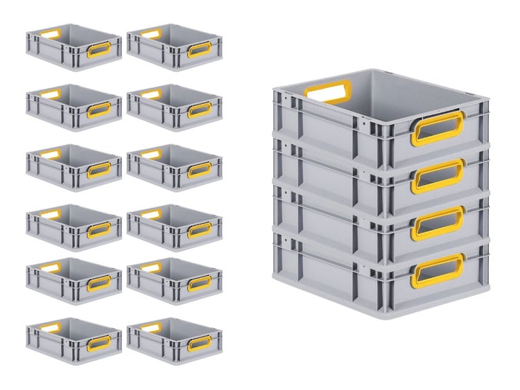 PROREGAL Spar Set 16x Eurobox Nextgen Color HxBxT 12 x 30 x 40 cm 11 Liter Griffe Gelb Offen Glatter Boden Eurobehälter Transportbox