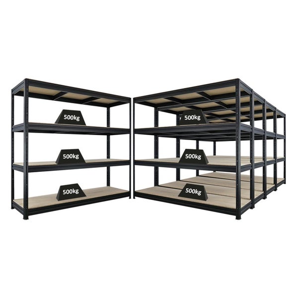 Zwei Schwerlastregale mit jeweils drei Regalböden, Tragkraft 500 kg pro Boden.