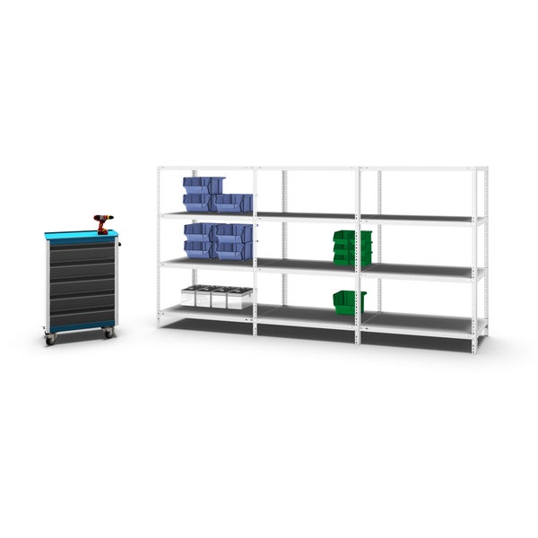 PROREGAL Fachbodenregal Schraubsystem Light-Duty Grundregal HxBxT 150 x 100 x 60 cm 4 Ebenen Fachlast 125 kg Beidseitig Nutzbar Lichtgrau
