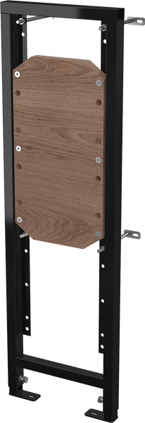 Montagerahmen für Waschtisch mit schwarzem Metallrahmen und Holzplatte.