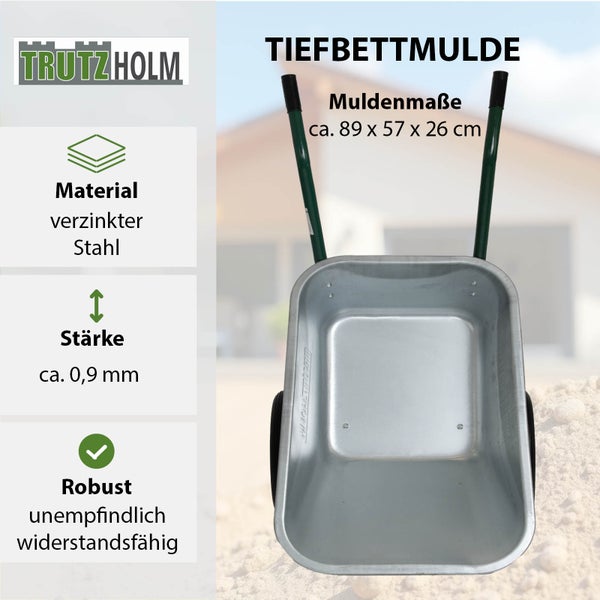 2-Rad-Schubkarre 100 Liter 160 kg Tragkraft verzinkter Stahl PU Vollgummirad auf Stahlfelge Bauschubkarre