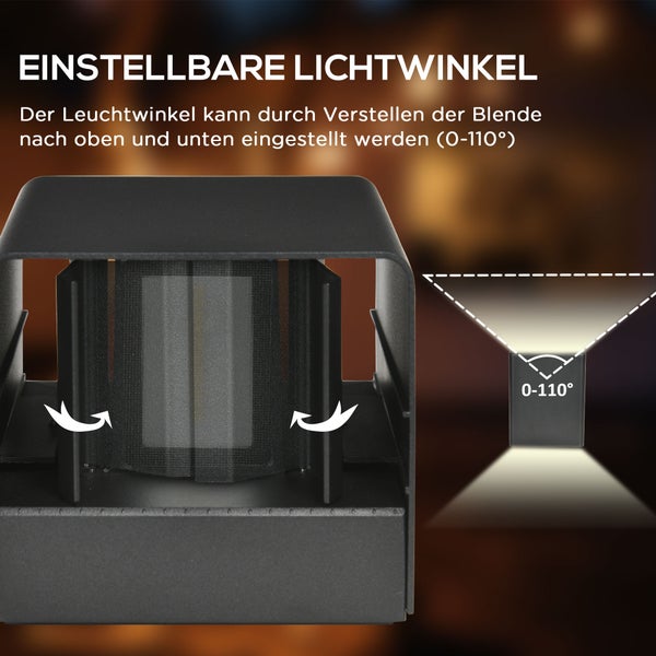 Outsunny Wandleuchte, Außenleuchte mit 3000K Warmweißes Licht, Verstellbarem Leuchtwinkel, IP65 Wasserdichte, 11L x 13B x 16H cm, Alu, Schwarz