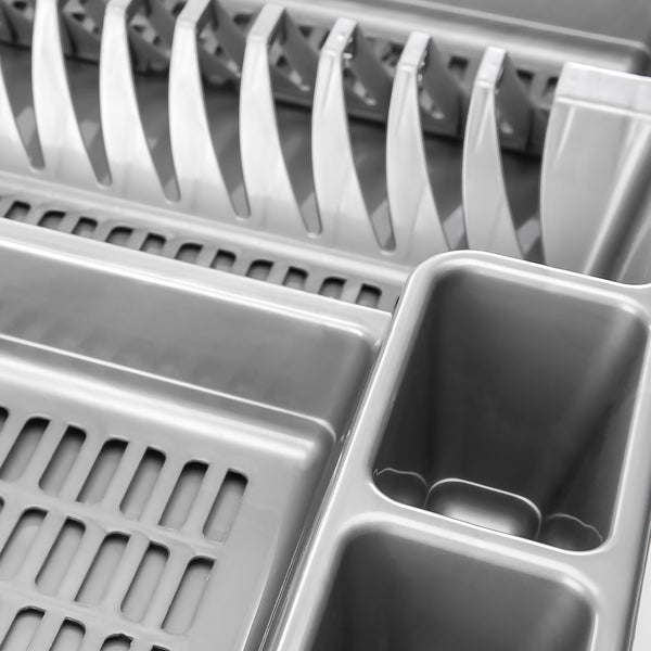 Geschirrabtropfgestell aus Metall mit Fächern für Geschirr und Besteck
