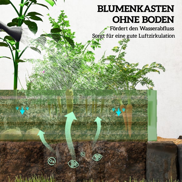 Outsunny Hochbeet Stahl, Pflanzbeet Frühbeet Gartenbeet Blumenkasten steckbar, Pflanzkasten Pflanzkübel Gemüsebeet 241x90,5x30cm für Garten Terrasse, für Blumen, Pflanzen, Obst, Gemüse, Grün