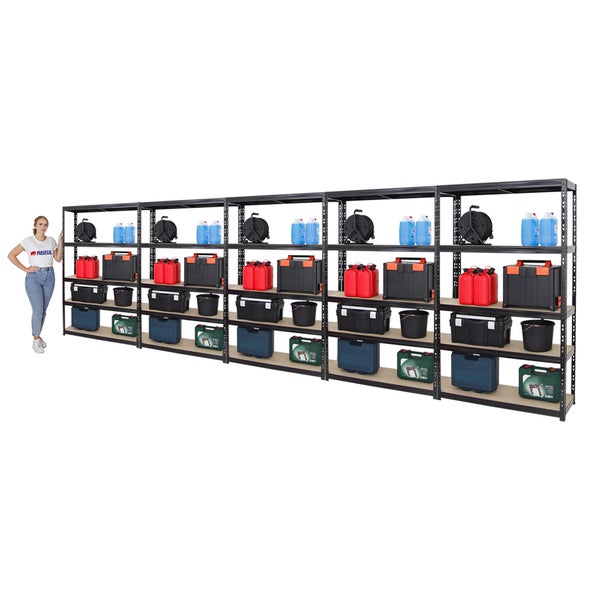 PROREGAL Mega Deal 5x Schwerlastregal Giant Tiger HxBxT 200 x 120 x 40 cm Fachlast 265 kg 5-Ebenen Schwarz