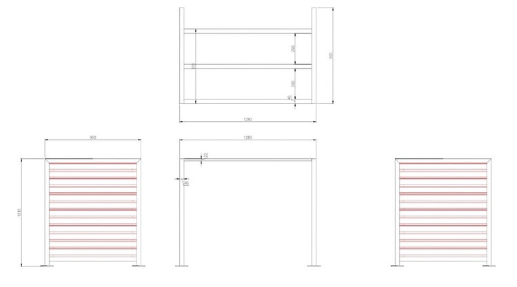 Wärmepumpenverkleidung DEKOR-Element Wärmepumpe, 128 x 90 x 101 cm, 2- Seiten geschlossen mit Holz Rhombus Lärche.