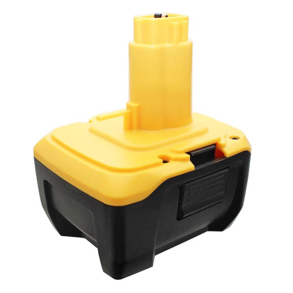 Kunststoffakku für Elektrowerkzeuge mit Stecksystem, gelbes Oberteil und schwarzer Boden.
