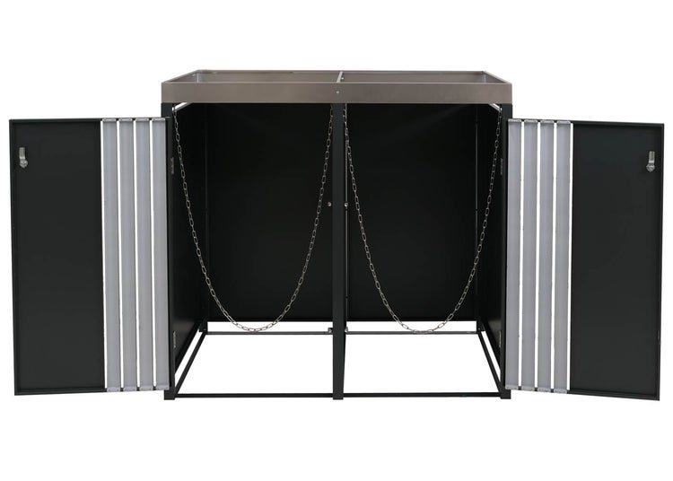 Gasflaschenschrank mit zwei offenen Türen und Ketten