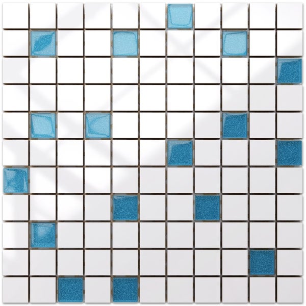 Keramikmosaik auf Netz für Bad oder Küche 30cm x 30cm - White-pale blue