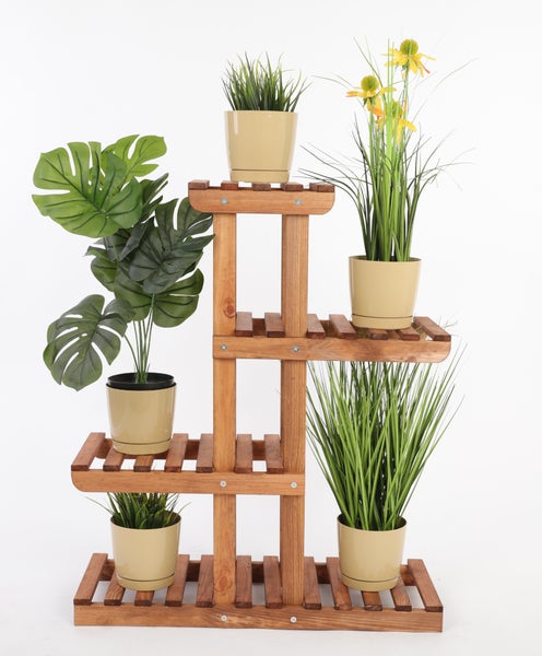 Blumenständer FLORACK HxBxT 82x68x25cm 5 Ablagen Kieferholz Braun