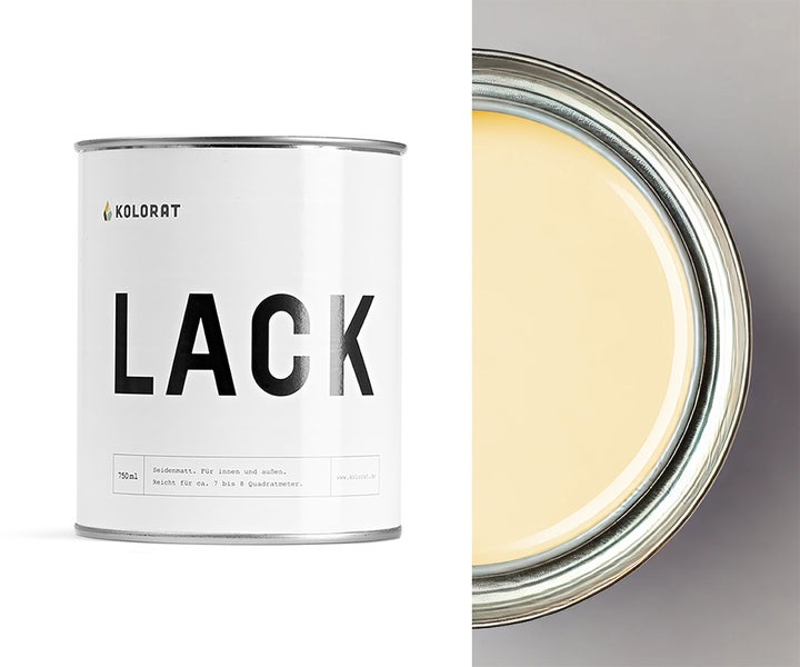 Farbdose mit seidenmatter Farbe für den Innen- und Außenbereich