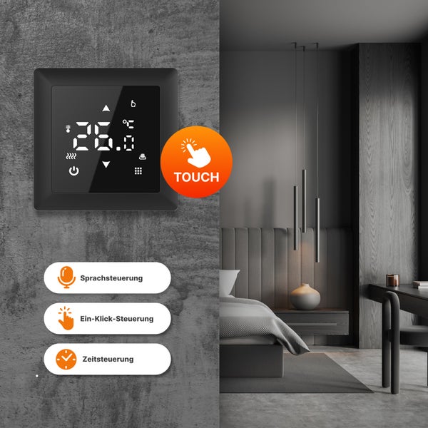 Intelligenter Thermostat zur Steuerung der Raumtemperatur im modernen Schlafzimmer
