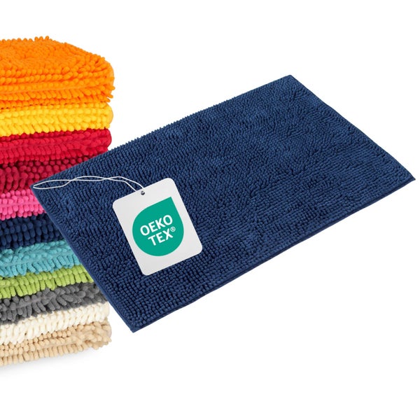 Chenille Badematte mit OEKO-TEX Standard 100 Zertifizierung für schadstoffgeprüfte Textilien.