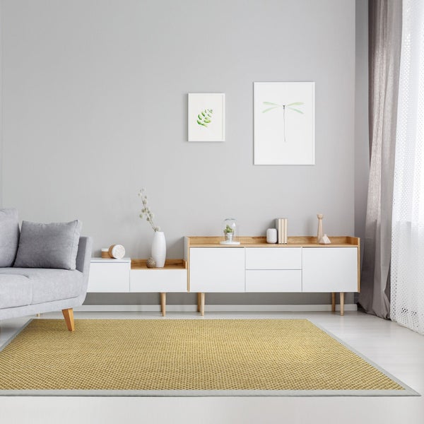 FLOORDIREKT Sisal-Teppich Tiger-Eye - aus 100% Sisal - mit Brodüre - Natur - Rand: Hellgrau - 160 x 230 cm