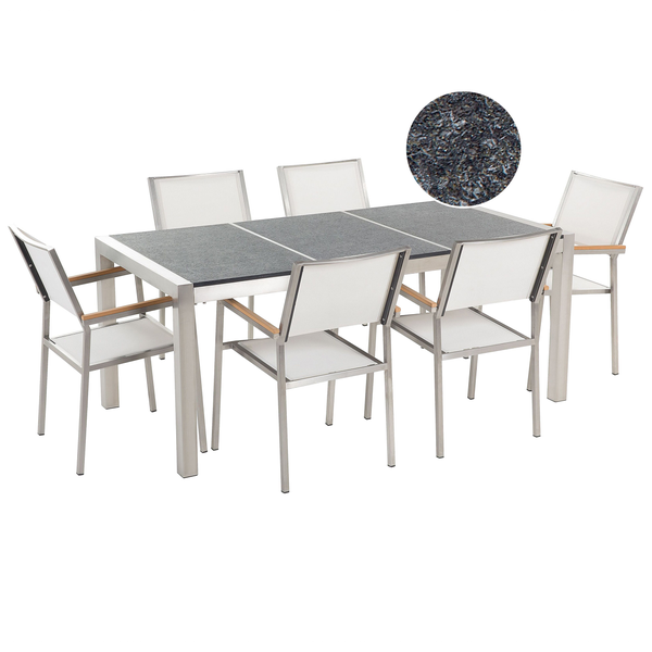 Gartenmöbel Set 6-Sitzer GROSSETO Dreifachplatte Basalt geflammter Schwarz / Weiß