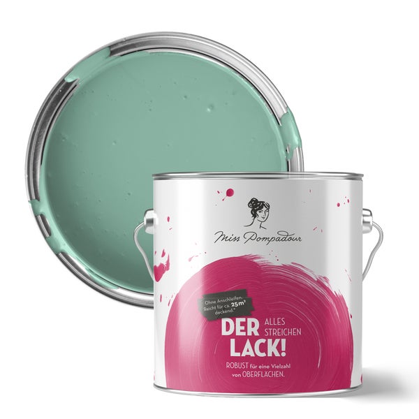 Farbeimer mit geöffnetem Deckel und Miss Pompadour Logo