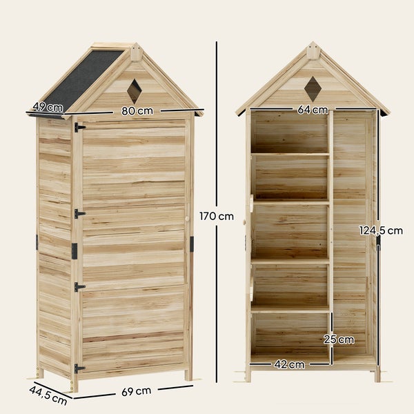 Holzschrank mit Dach und Einlegeböden, Abmessungen