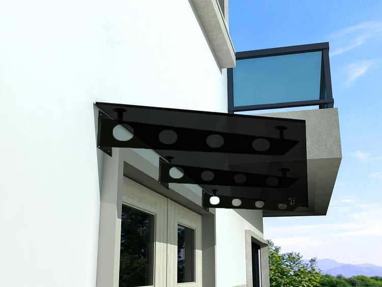 BuyLando (3S) 200x90 cm Grauglas Glasvordach inkl. Edelstahlhalter in Schwarz