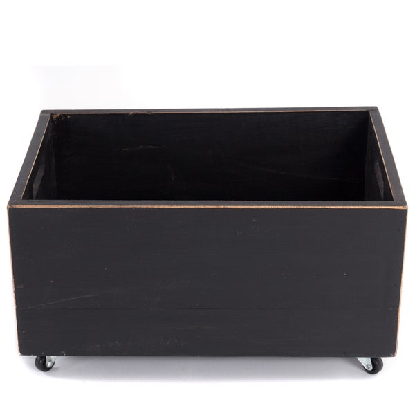 Holzkiste BOX Recyclingholz massiv, mit Rollen 09 voodoo - schwarz