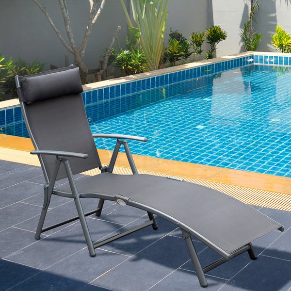 Outsunny Sonnenliege, Strandliege, klappbar, verstellbar, mit Kissen, 137 x 63,5 x 100,5 cm, Metall, Stoff, Grau