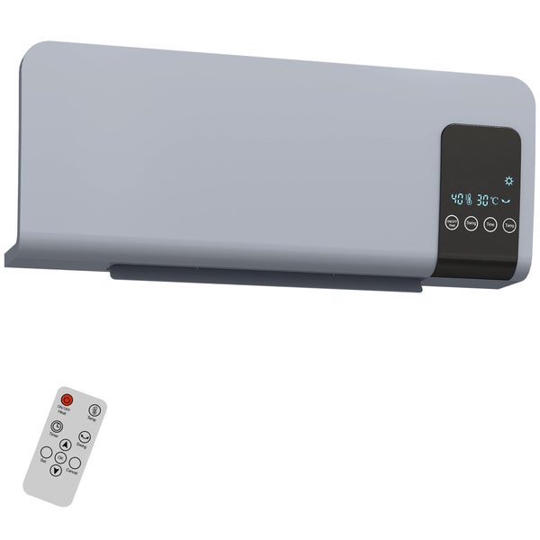 Wandheizlüfter mit einstellbarer Leistung, Timer und Thermostat in einem modern eingerichteten Wohnzimmer montiert.