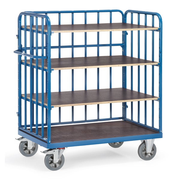 Regalwagen mit vier Holzböden und Stahlrahmen