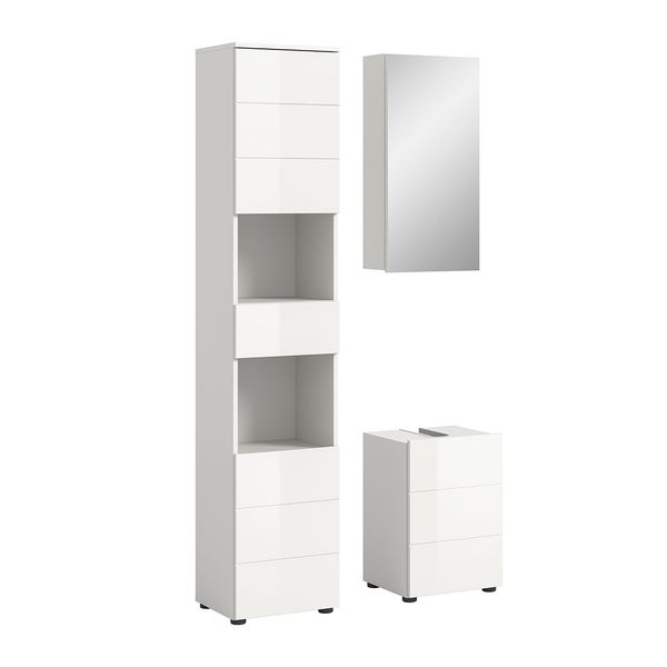 Vira Badmöbelset 3 Teile weiß Hochglanz, weiß. 91 X 34 X 190 cm