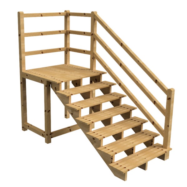 Holztreppe mit Podest und Geländer