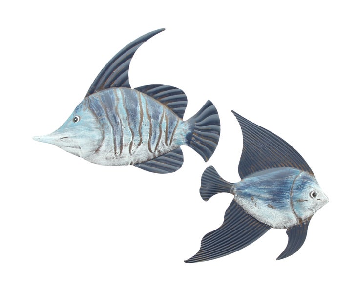 FRANK FLECHTWAREN | Wanddeko Fisch, 2er Set, 36 x 2 x 27 cm, 28,5 x 1,5 x 28 cm, METALL