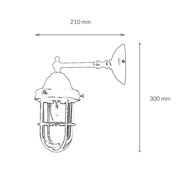 Technische Zeichnung einer Wandleuchte mit Maßen: 210 mm Breite, 300 mm Höhe