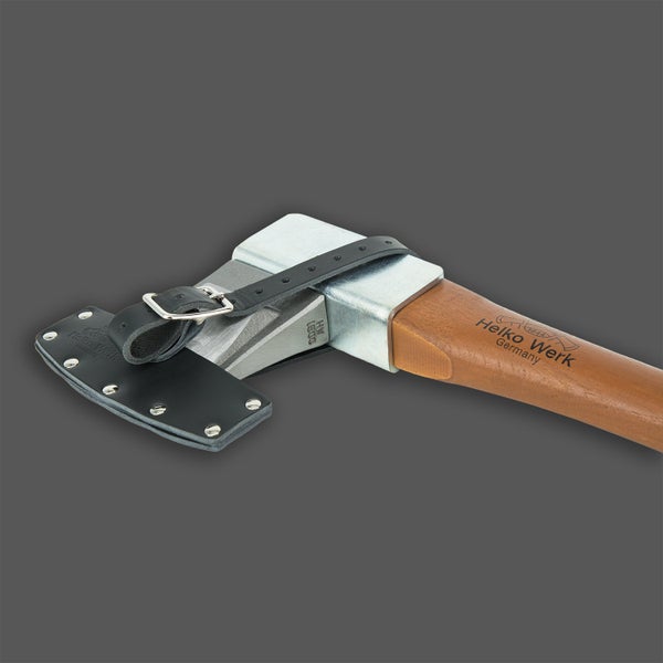 Spaltkeil aus Stahl mit Holzstiel und Lederschutzhülle von Helko Werk