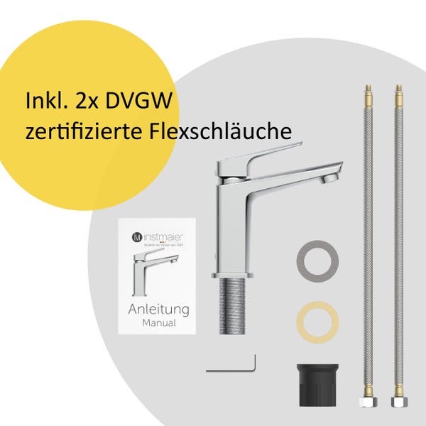instmaier Waschtischarmatur B2 | hochwertige Mischdüse | Wasserhahn Bad mit Bohrung für Exzentergestänge | Badezimmer Armatur Chrom | mit Zentralverschraubung | Für Lochdurchmesser von 35-50mm