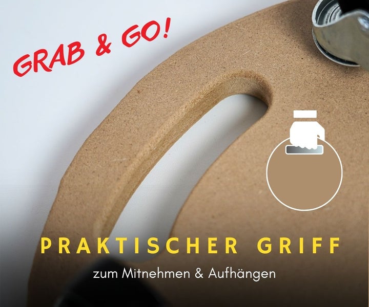 Pflanzenroller aus MDF mit praktischem Griff zum Mitnehmen und Aufhängen.