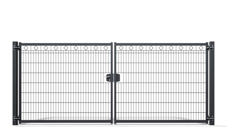 Gartentor ZAUNGURU BASIC-Line Berlin Raute aus Metall, Höhe: 163cm, Breite: 401cm, 2-flügelig inkl. Pfosten, Schloss und Zubehör, Feuerverzinkt und in RAL 7016 Anthrazitgrau pulverbeschichtet