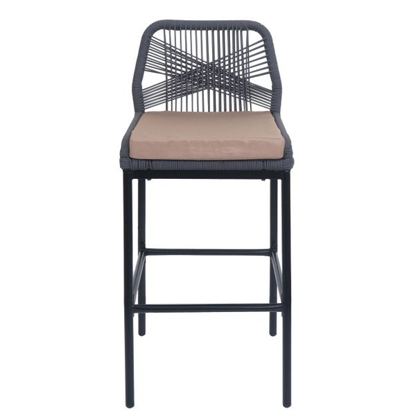 Barhocker mit geflochtener Rückenlehne und Sitzkissen