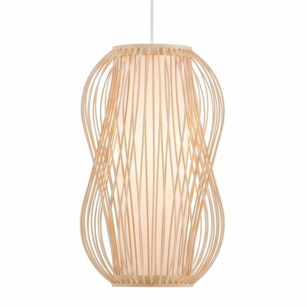 Moderne Hängeleuchte aus Holz mit geflochtenem Schirmdesign
